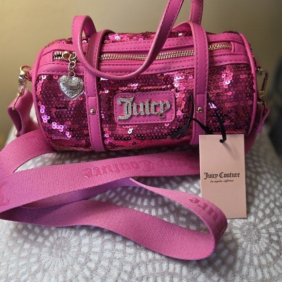 Juicy Couture Handbags - Juicy Couture Mini Barrell Fuchsia Sequin Crossbody Bag NWT